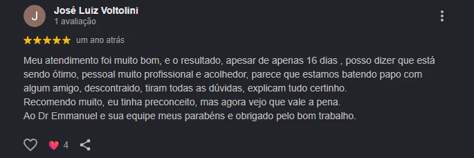 Depoimento de paciente do Dr. Emmanuel Lima