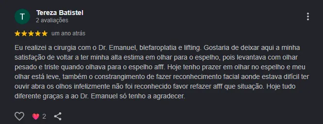 Depoimento de paciente do Dr. Emmanuel Lima