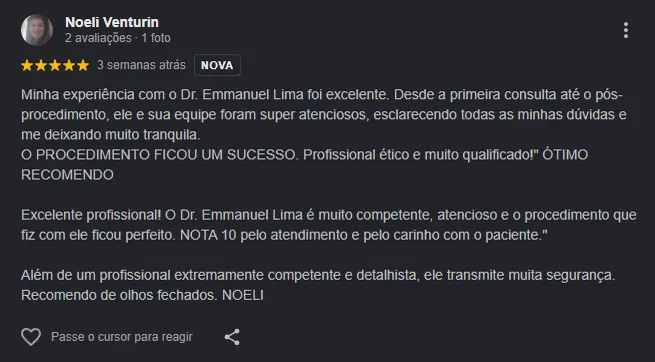 Depoimento de paciente do Dr. Emmanuel Lima